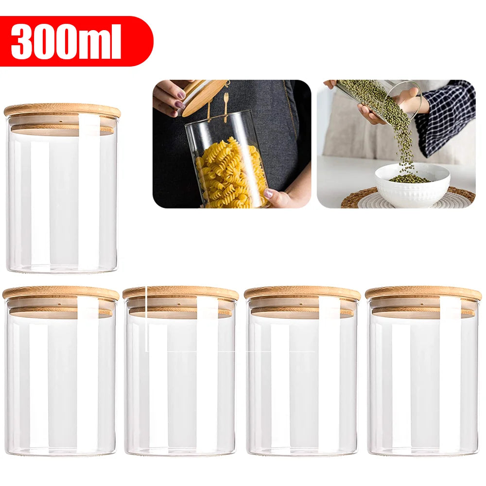 HarvestJar 5er Set | Premium Glas-Aufbewahrungsbehälter mit Bambusdeckel
