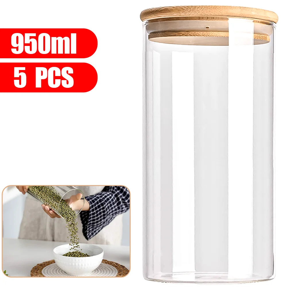 HarvestJar 5er Set | Premium Glas-Aufbewahrungsbehälter mit Bambusdeckel