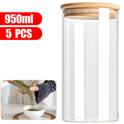 HarvestJar 5er Set | Premium Glas-Aufbewahrungsbehälter mit Bambusdeckel