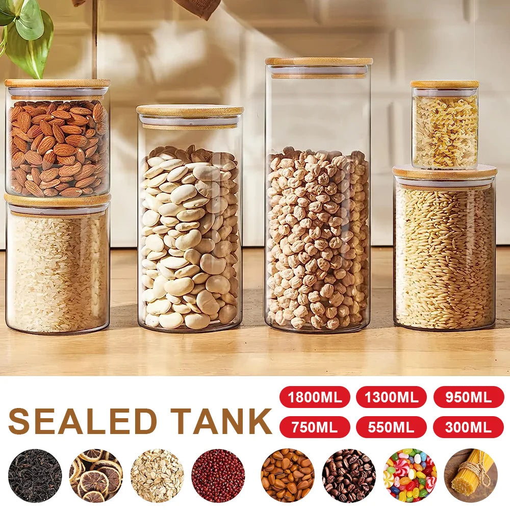 HarvestJar 5er Set | Premium Glas-Aufbewahrungsbehälter mit Bambusdeckel