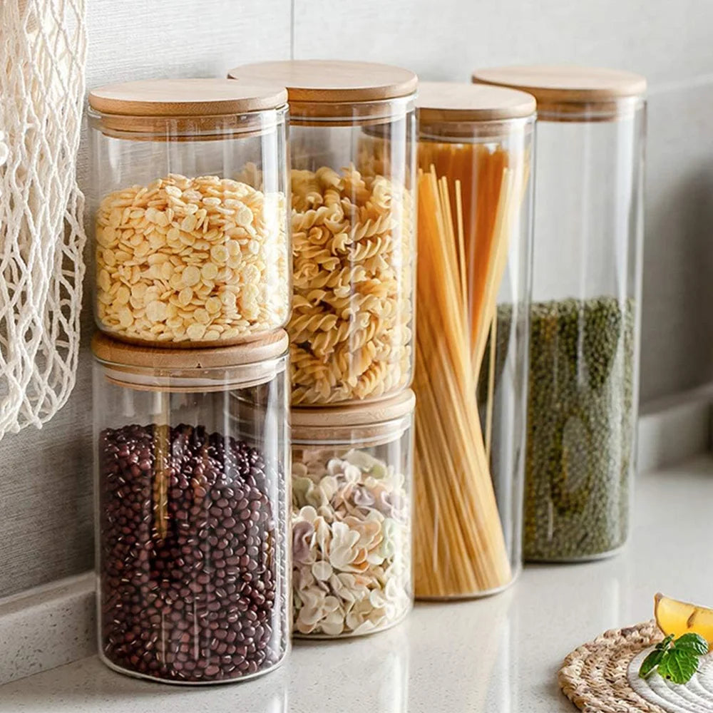 HarvestJar 5er Set | Premium Glas-Aufbewahrungsbehälter mit Bambusdeckel