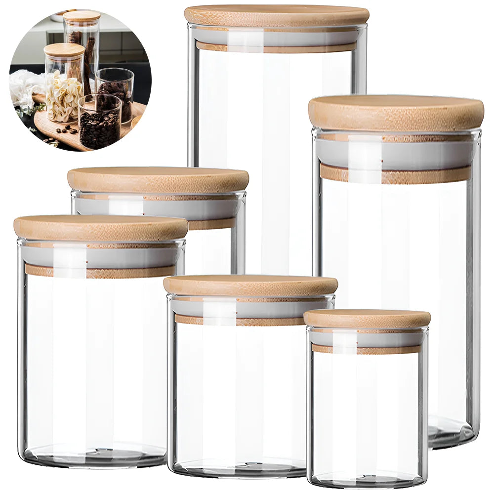 HarvestJar 5er Set | Premium Glas-Aufbewahrungsbehälter mit Bambusdeckel