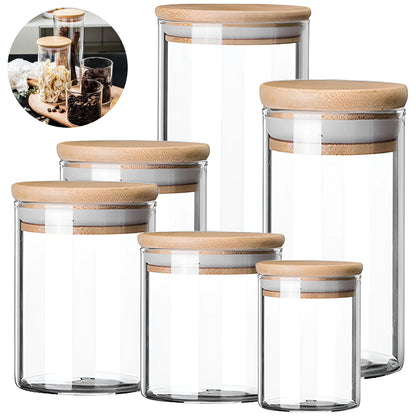 HarvestJar 5er Set | Premium Glas-Aufbewahrungsbehälter mit Bambusdeckel