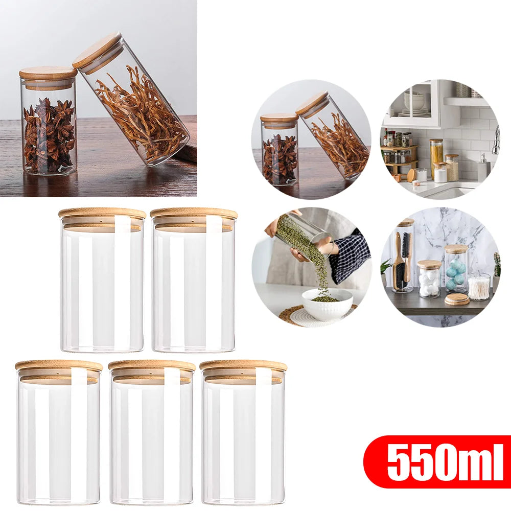 HarvestJar 5er Set | Premium Glas-Aufbewahrungsbehälter mit Bambusdeckel