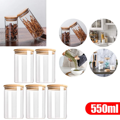 HarvestJar 5er Set | Premium Glas-Aufbewahrungsbehälter mit Bambusdeckel